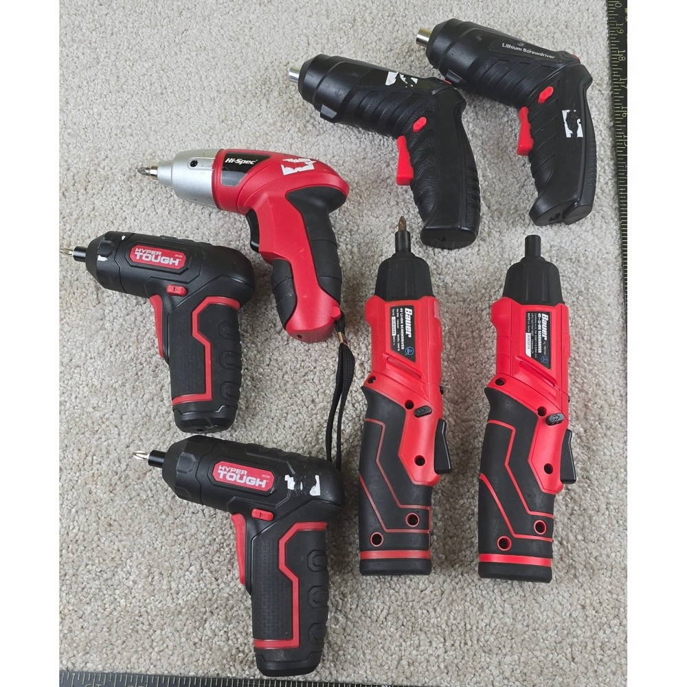 Lot of 8 Cordless Electric Screwdrivers Hyper Tough Hamer Hi-Spec Lithium Tools